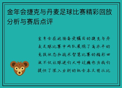 金年会捷克与丹麦足球比赛精彩回放分析与赛后点评
